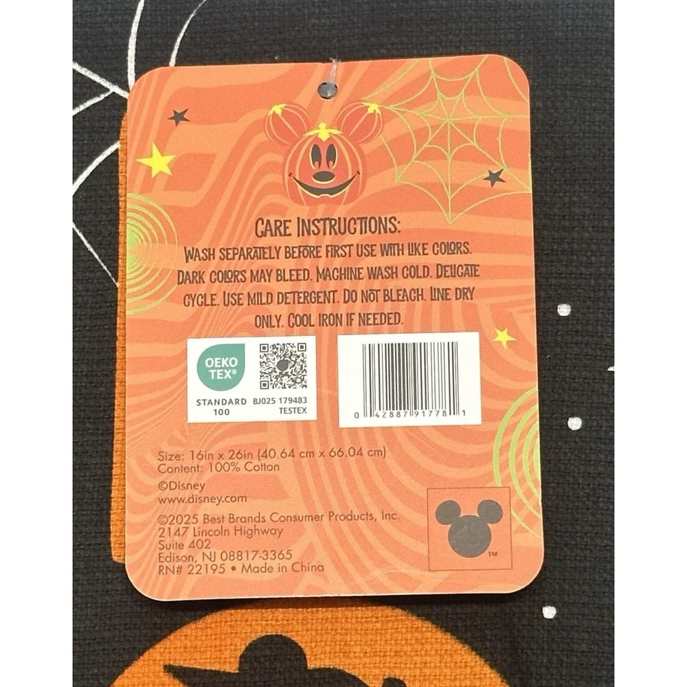 Disney Minnie Mouse Halloween Kitchen Towels Set of 2 Black Orange Boo Witch NEW